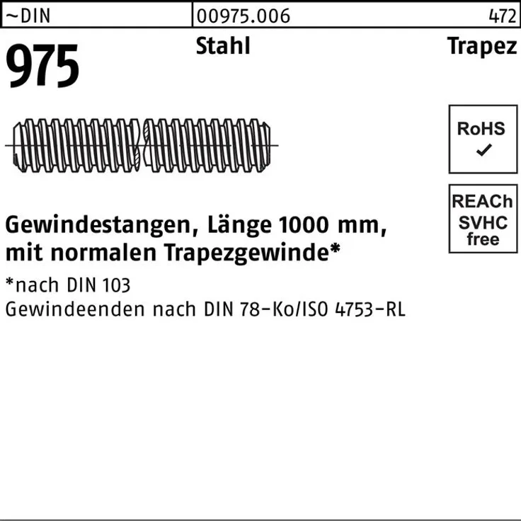Reyher Gewindestange DIN 975 Trapezgewinde TR 20 x 4 x 1000mm Stahl