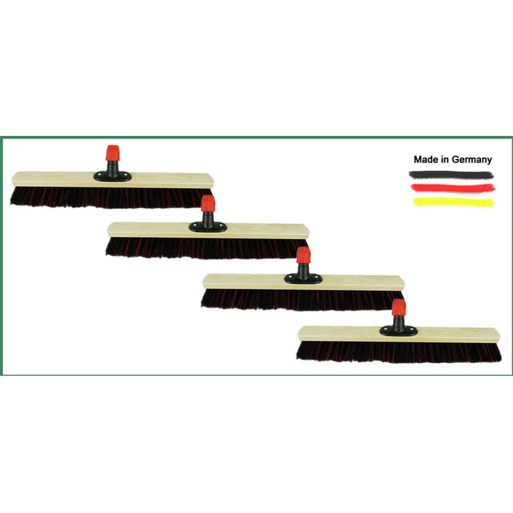 4x Mix Arenga Elaston Besen 50 cm Besenkopf I ohne Stiel I Arenga-Elaston schwarz-rot I Besen für draußen I Straßenbesen Industriebesen Gartenbesen