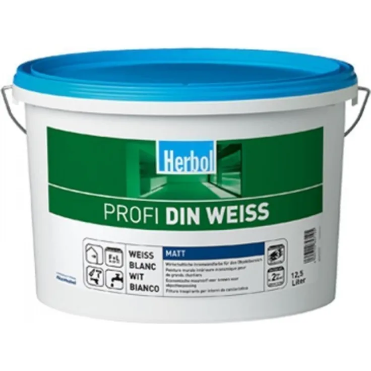 Herbol - 4 x Herbol Wandfarbe Profi DIN-WEISS 12,5l - weiß