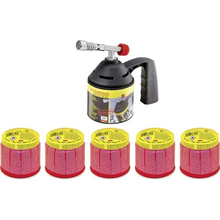 Rothenberger Industrial RoFlame Lötlampen Set Lötlampe inkl. 5 Gas Kartuschen Gaskartusche Bunsenbrenner