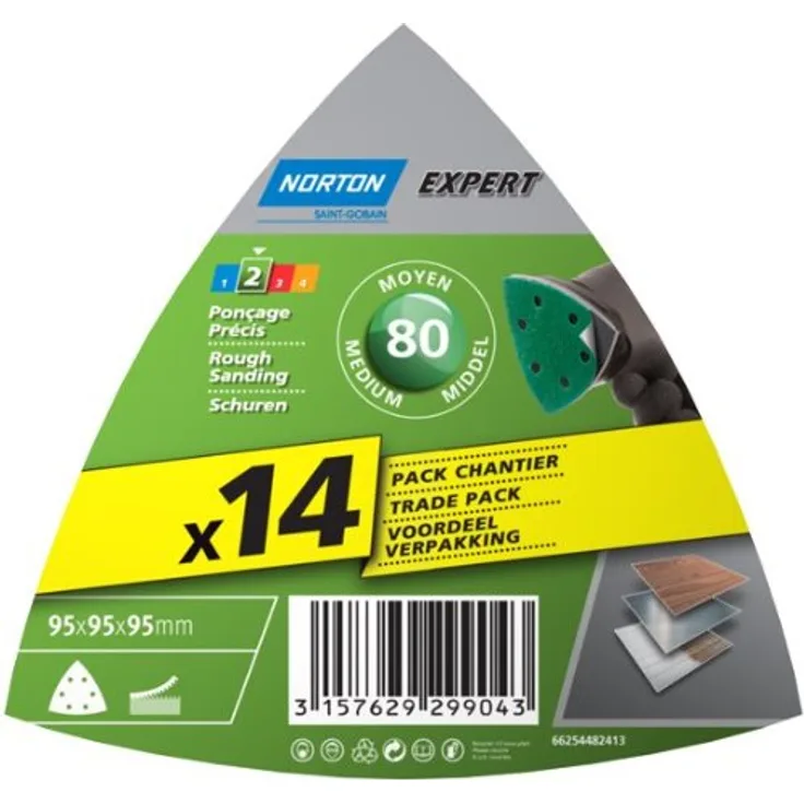 Norton Delta Expert Schleifpapier-Zuschnitte, Körnung: 80, 9,5 cm, 14 Stück
