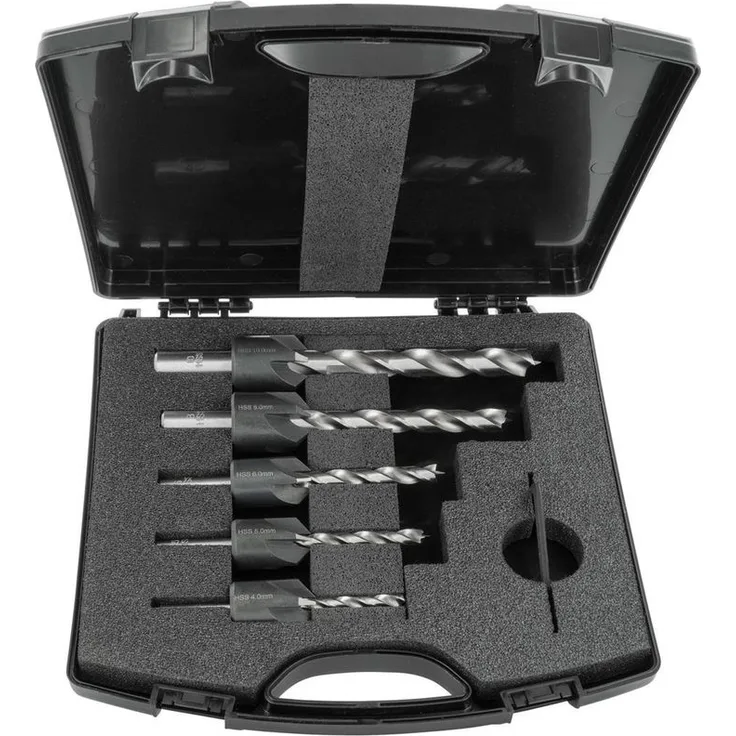ENT 5-tlg. HSS-G Bohrer-Versenker-Set 4 5 6 8 10 mm im Kunststoffkoffer