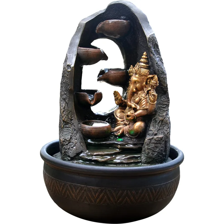 Zen Light SCFR1798 Zimmerbrunnen mit Pumpe und LED-Beleuchtung, Kunstharz, Braun, Einheitsgröße