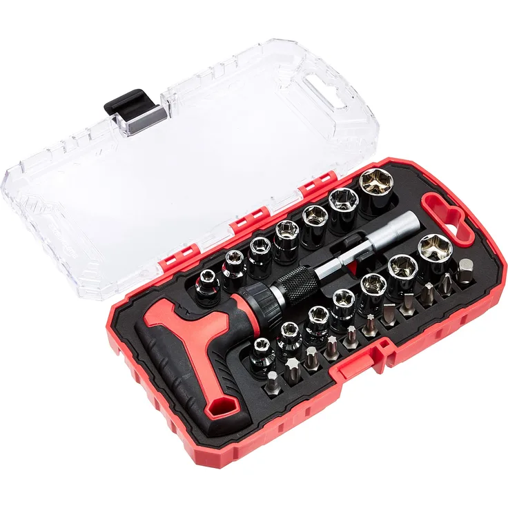 AmazonBasics ? Magnetisches Ratschen-Schlüssel-Set mit T-Griff und Schraubendreher-Set, 27-teilig