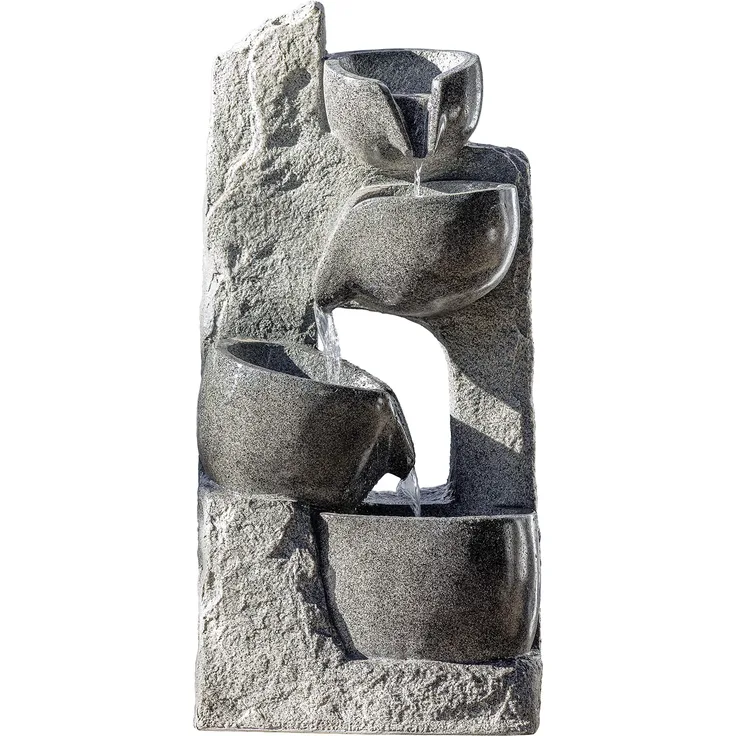 Dehner Gartenbrunnen Circ mit LED Beleuchtung, ca. 89 x 29 x 44.3 cm, Polyresin, grau