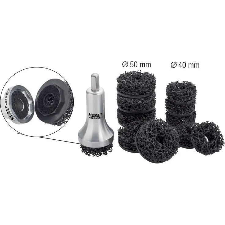 HAZET 4962-45-7 Radnabenschleifer-Satz PKW (für die Reinigung von Radnaben und Bremsscheiben, mit Sechskantaufnahme, 7 Einzelteile)