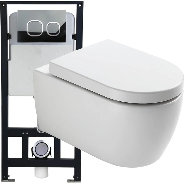 Bernstein - WC-Sparpaket 1: WC NT2038 und Soft-Close Sitz mit Vorwandelement G3004A und Betätigungsplatte vorne Modell 4112 weiß matt