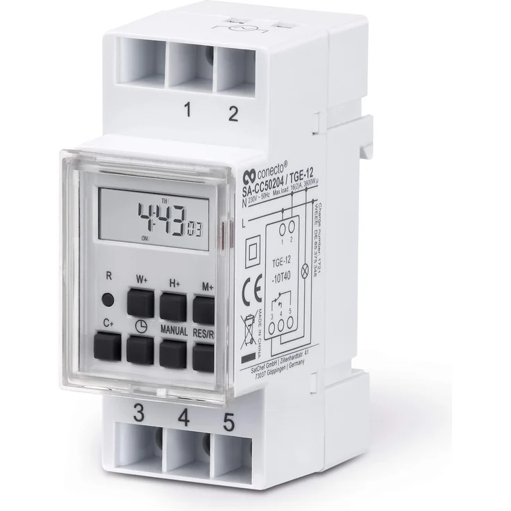 conecto Digitale Zeitschaltuhr für Hutschiene Schalttafel-Einbau | LCD-Display | 10 Schaltprogramme (Wochen--Tages- und Minutenprogramm) | Sommerzeit 12-24h Timer | IP20 | 3600W | weiß – Bild 1