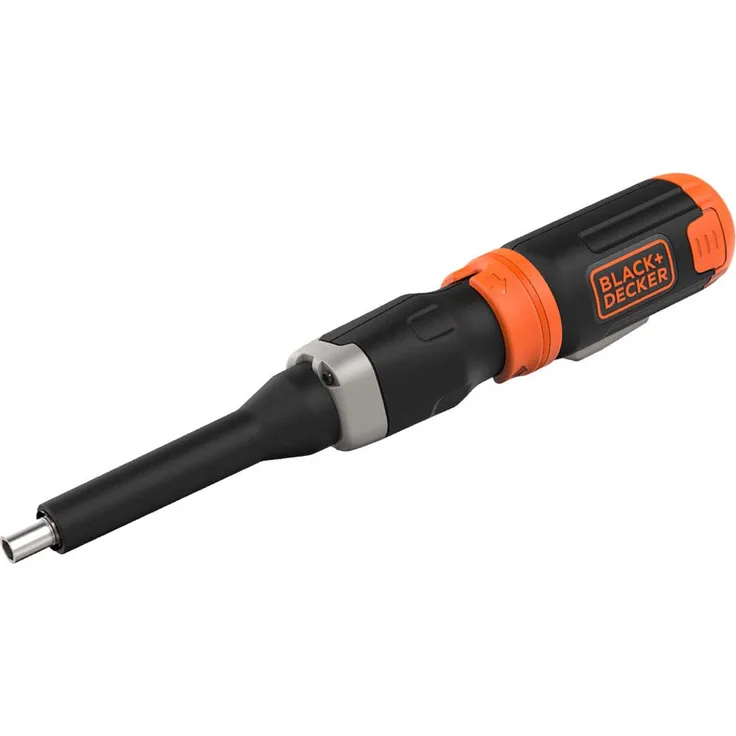 Black+Decker BCF601C-XJ BCF601C Stabschrauber (LED-Arbeitsleuchte, Rechts--Linkslauf + automatische Spindelarretierung, inkl. 5 TLG. Schrauber-Bit Set, 4X Alkaline Batterien + Schaftverlängerung)