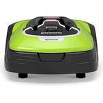 Greenworks Mähroboter Optimow 10 GRL110 (Akku-Rasenmäher selbstfahrend bis 1000m² smart GreenGuide app bis 35% Steigung 20-60mm Schnitthöhe bis zu 70min Mähzeit besonders leise mit Ladestation)
