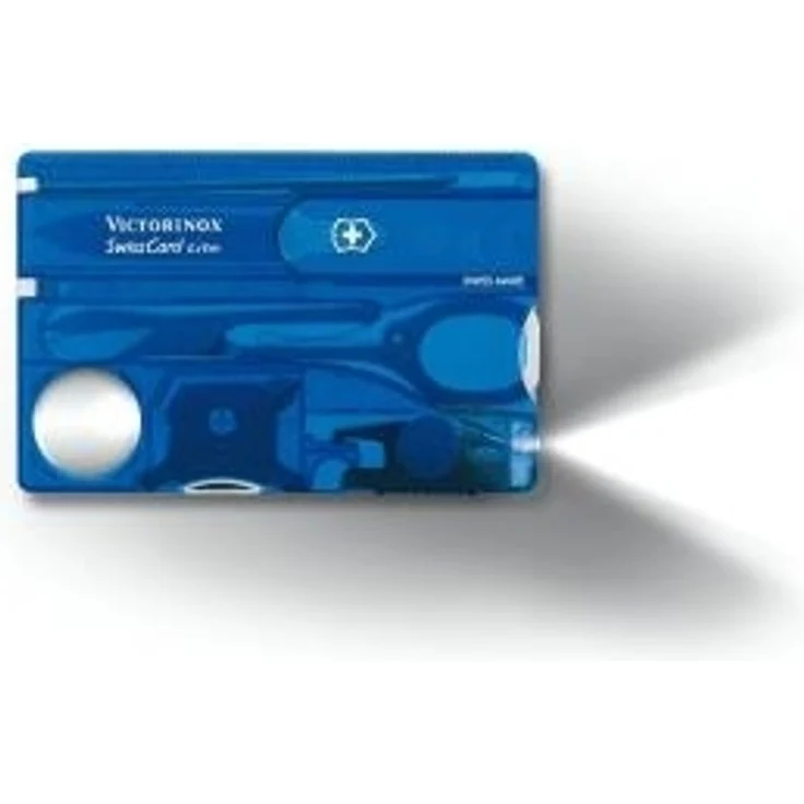 Victorinox Taschenmesser Swiss Card Lite (13 Funktionen, LED-Licht, Lupe) blau transparent – Bild 1