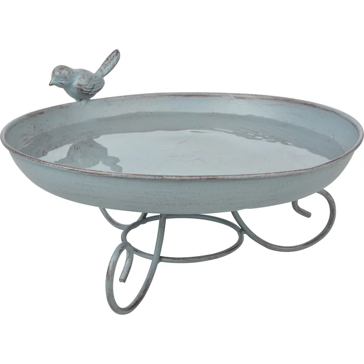 Esschert Design Grey Metal Vogeltränke, auf Fuß, aus dem Material ''Metall'', 21,7 x 21,7 x 11,8 cm