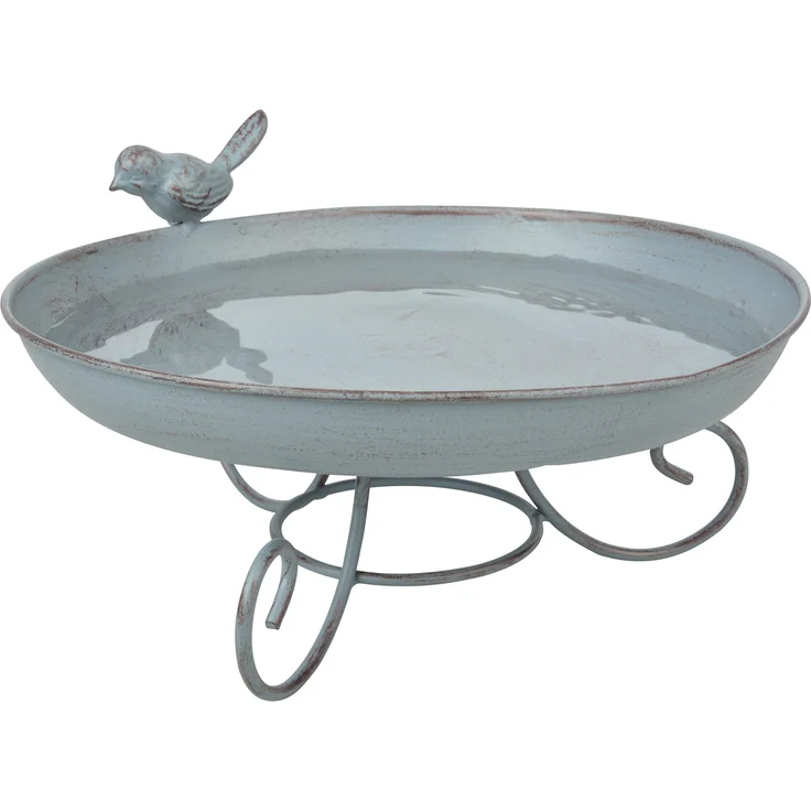 Esschert Design Grey Metal Vogeltränke, auf Fuß, aus dem Material ''Metall'', 21,7 x 21,7 x 11,8 cm