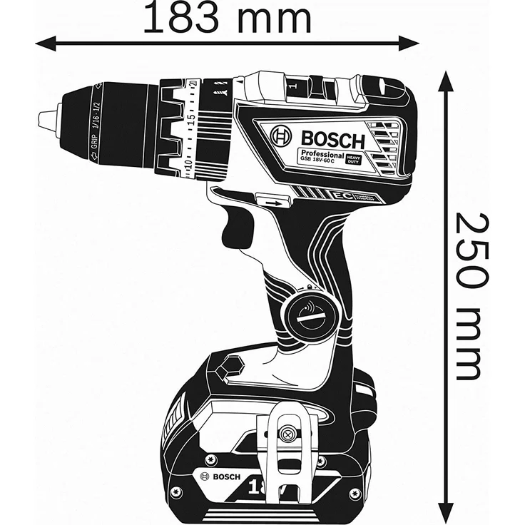 Bosch Professional 18V System Akku Schlagbohrschrauber GSB 18V-60 C (max. Drehmoment: 60 Nm,Bohr-Ø max.: Holz-Stahl-Mauerwerk 38-13-13 mm,Connect Ready, ohne Akkus und Ladegerät, im Karton) – Bild 4