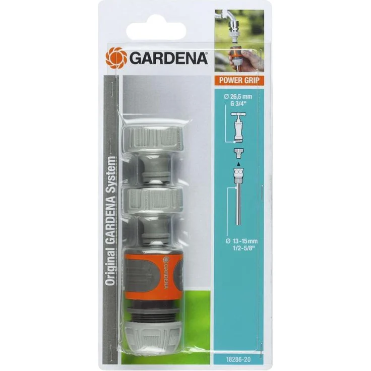 GARDENA Anschluss-Satz: Wasserhahnanschluss-Set für 13 mm (1-2 Zoll)- und 15 mm (5-8 Zoll) Wasserschläuche, einfache und werkzeuglose Befestigung (18286-20) Bewässerungszubehör – Bild 1