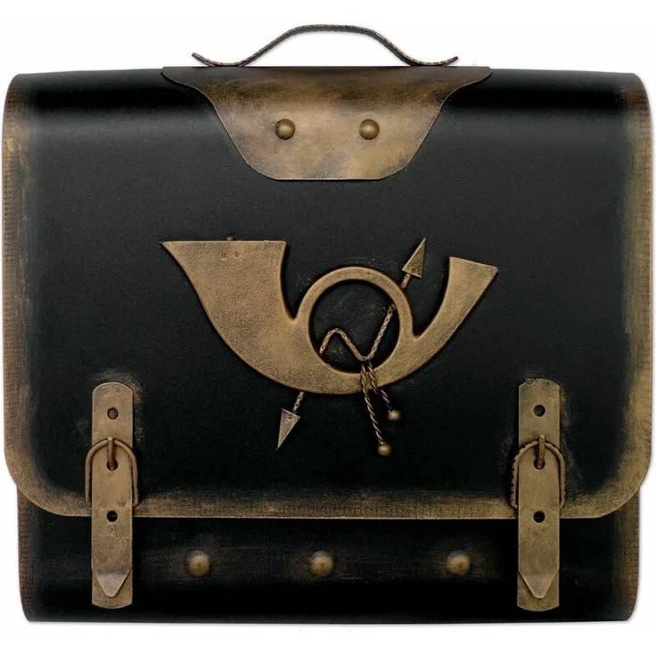 Briefkasten Alter Schulranzen mit Posthorn PH3, 40 x 40 x 9 cm, gold