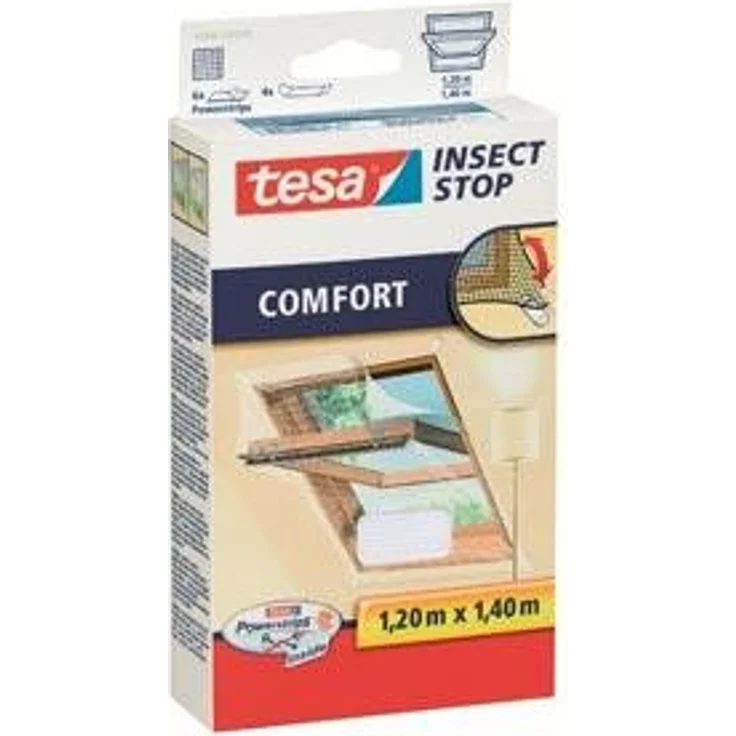 tesa Insect Stop COMFORT Fliegengitter für Dachfenster - Insektenschutz für Fenster - Fliegen Netz selbstklebend ohne Bohren - weiß (leichter sichtschutz), 120 cm x 140 cm – Bild 1