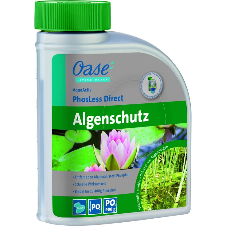 OASE 43148 AquaActiv OASE AquaActiv PhosLess Direct Algenschutz 500 ml - schnell wirksamer Phosphatbinder bindet überschüssige Phosphate im Teich Gartenteich Schwimmteich Koiteich Fischteich – Bild 1