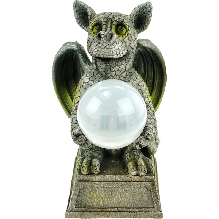Kremers-Schatzkiste Drachenkind mit Solarkugel 30 cm Drache Figur Gartenfigur Solarfigur Dragon Geschenk
