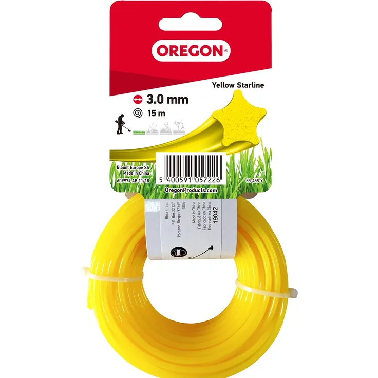 Oregon 69-458-Y Yellow Star Rasentrimmerfaden Draht für Rasentrimmer und Freischneider, 3,0 mm x 15 m