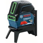 Bosch Professional Kreuzlinienlaser GCL 2-15 G (grüner Laser, Innenbereich, mit Lotpunkten, Arbeitsbereich: 15 m, 3x 1,5 V Batterien, Drehhalterung RM 1, Laserzieltafel, Handwerkerkoffer)