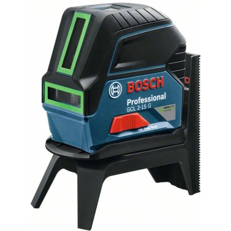 Bosch Professional Kreuzlinienlaser GCL 2-15 G (grüner Laser, Innenbereich, mit Lotpunkten, Arbeitsbereich: 15 m, 3x 1,5 V Batterien, Drehhalterung RM 1, Laserzieltafel, Handwerkerkoffer) – Bild 1