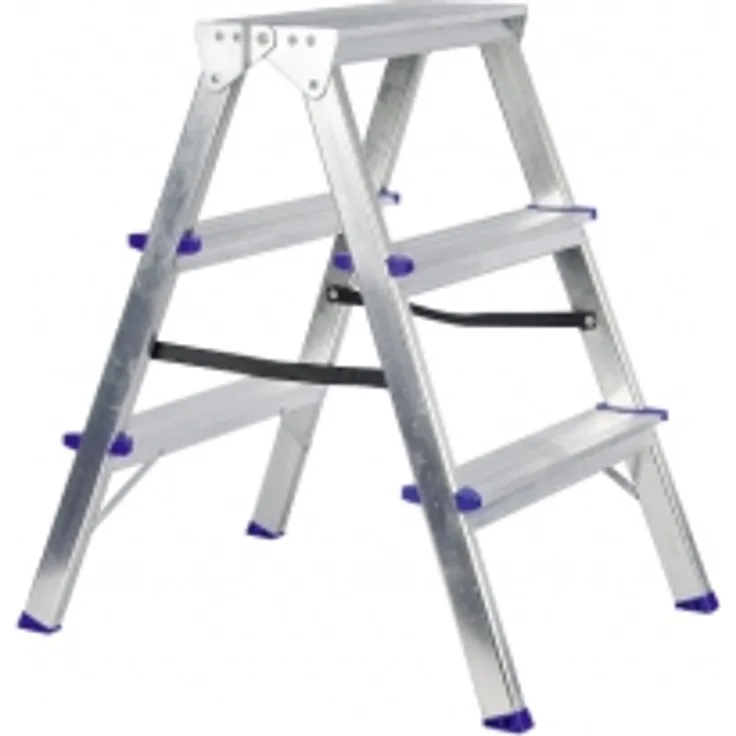 Doppelstufenleiter aus polierten Aluminium-Schweissrohr-Profilen 2 x 3 Stufen Tritthöhe: 64,9 cm