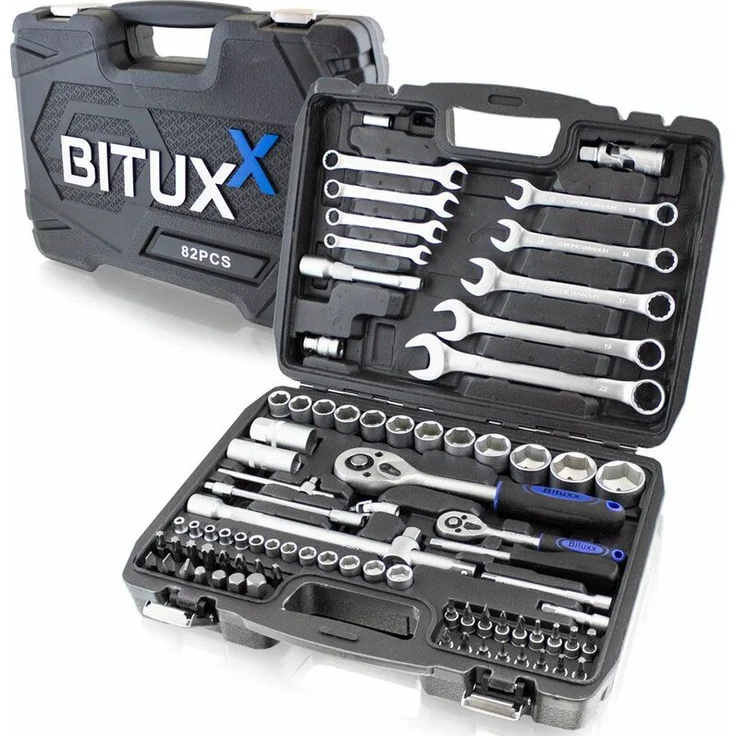 BITUXX 82 tlg Knarrenkasten Ratschenschlüssel Werkzeugkoffer Werkzeugkiste bestückt – Bild 1