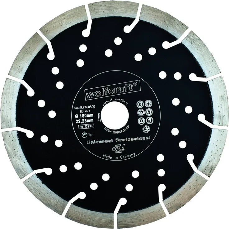 wolfcraft 8372000 Diamant-Trennscheibe''Expert-Universal'' Ø 115 mm - für armierten Beton, Granit, Klinker, Naturstein, Bimsstein, Marmor, Kalksandstein, Dachpfannen