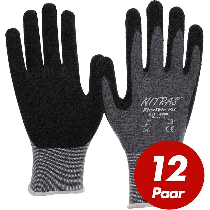 NITRAS 8800 Flexible Fit Allroundhandschuhe Gartenhandschuhe, hohe Abriebfestigkeit, sehr guter Grip - VPE 12 Paar, Größe:7