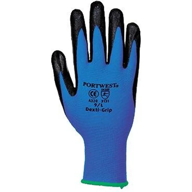 Portwest A320 Dexti Grip Handschuhe, Nylon, 1 Paar, Size: X-Large, schwarz-blau, 1