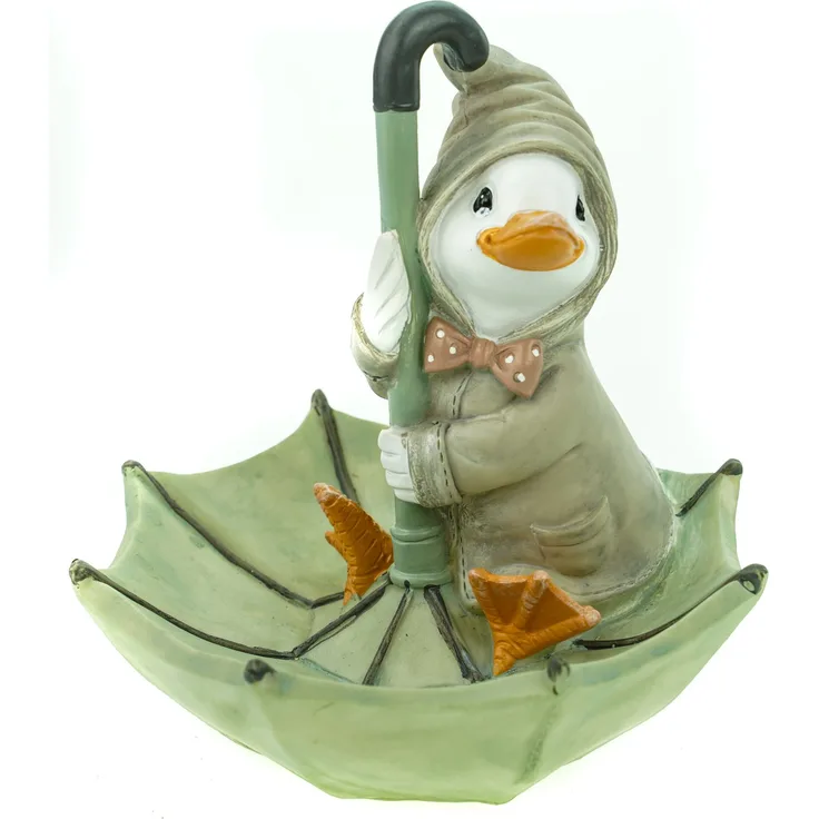 Wetter Ente auf Regenschirm pastellgrün 19cm Garten Tier Figur