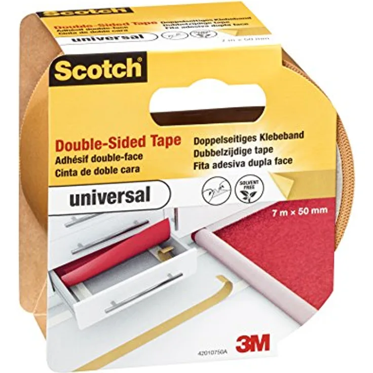 Scotch 42010750 Klebeband, doppelseitig universal, 7 m x 50 mm, hellbraun