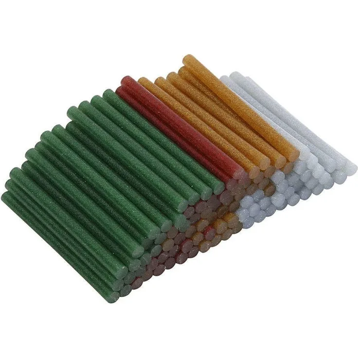 Heißkleber-Sticks, Gold, Silber, Grün, Rot Heißkleber-Sticks - Sortiment, D: 7 mm, L 10 cm, Grün, Gold, Silber, Rot, 100Stck.