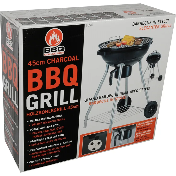 BBQ Collection Kugelgrill - Holzkohlegrill mit ein Lufteinlass im Deckel - Aschebehälter - 45cm - 83cm Höhe