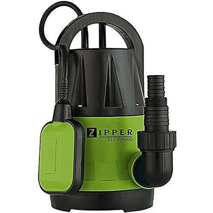 Zipper ZI-CWP400 Pumpentechnik, 400 W, 230 V, Schwarz, Grün, 220x160x310 Tauchmotorpumpe Förderhöhe 7,5 m 7300 l/h 5 mm Tauchtiefe 7 m