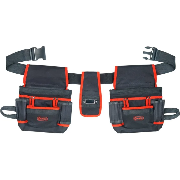Connex Werkzeug-Gürteltasche - 16 Fächer - Mit Metallclip & Universalhaltern - Aus Polyester - Pflegeleicht - Werkzeugtasche mit Gürtel - Werkzeuggürtel - Gürteltasche mit Hammerhalter - COX952054