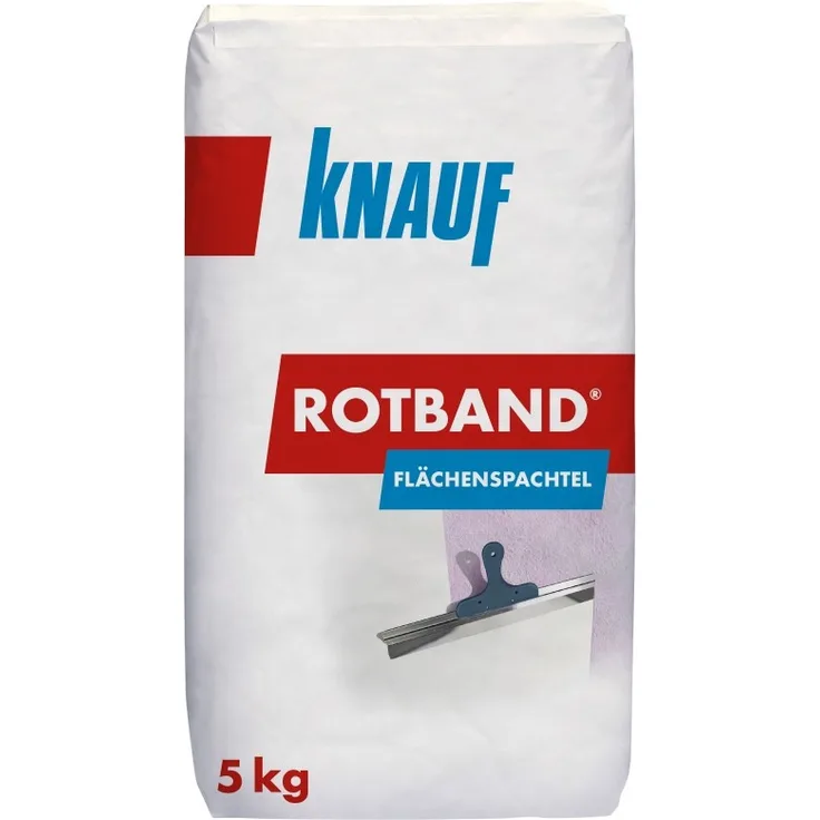 Knauf Rotband Flächenspachtel schnell härtende Spachtel-Masse zum Spachteln und Glätten von Putz, Mauerwerk etc., leicht zu verarbeiten, Wand-, Decken-Spachtelmasse für Innen-Bereich, 5-kg