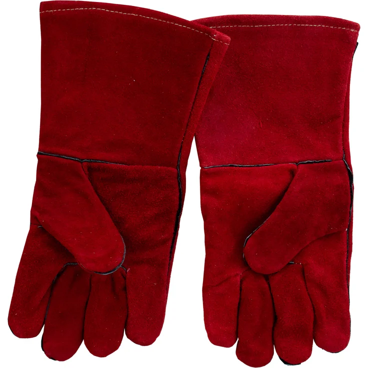 TAINO Grillhandschuhe Leder Hitzebeständig mit Fingern Universalgröße Rot – Bild 3
