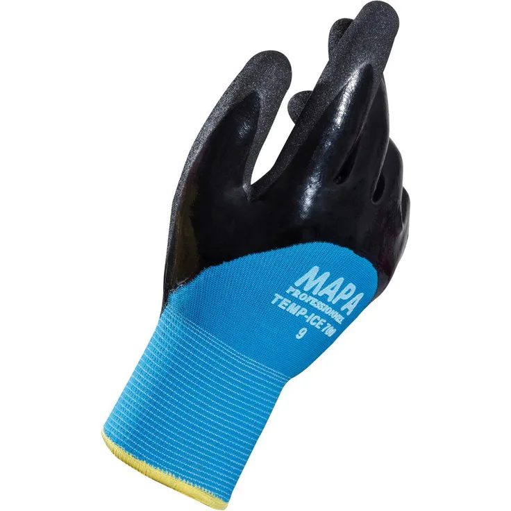 MAPA Professional TempIce 700 â€“ Nitril-Schutzhandschuhe für extrem niedrige Temperaturen -10Â°C, im Einsatz durch Behörden und im Bereich Logistik, schwarz-blau, Größe 8 (1 Paar), Schutzhandschuhe