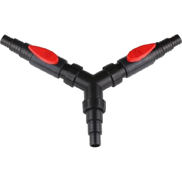 Aquaristikwelt24 CST-02F Schlauchverbinder Y-Stück für Schlauchgrößen 25/32/38mm mit 2x Absperrhähne Bewässerungszubehör