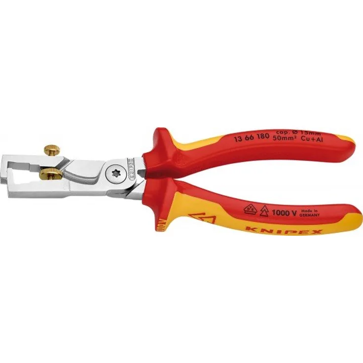 KNIPEX 13 66 180 StriX Abisolierzange mit Kabelschere verchromt isoliert mit Mehrkomponenten-Hüllen, VDE-geprüft 180 mm