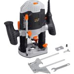 Meister Oberfräse 1200 W, MOF1200-1 - Drehzahlregelung - Spindelarretierung - Staubabsaugung - Präzise einstellbare Frästiefe - Mit Parallelanschlag,Kopierhülse & Zentrierspitze - Nutfräser - 5458010