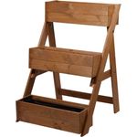 dobar 29420FSC Dreistufige Pflanztreppe für individuelle Gestaltung, Blumenkästen inkl. Pflanzfolie, 60 x 70 x 90 cm, Kiefer, Braun