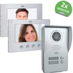 ELRO DV477W2 2-Familien Video Türsprechanlage mit 2 Farbdisplay, Kamera mit Nachtsicht, 4-Draht Technik, 16 Klingeltöne, Grau, One Size