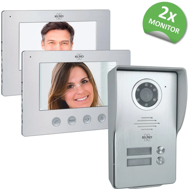 ELRO DV477W2 2-Familien Video Türsprechanlage mit 2 Farbdisplay, Kamera mit Nachtsicht, 4-Draht Technik, 16 Klingeltöne, Grau, One Size – Bild 1