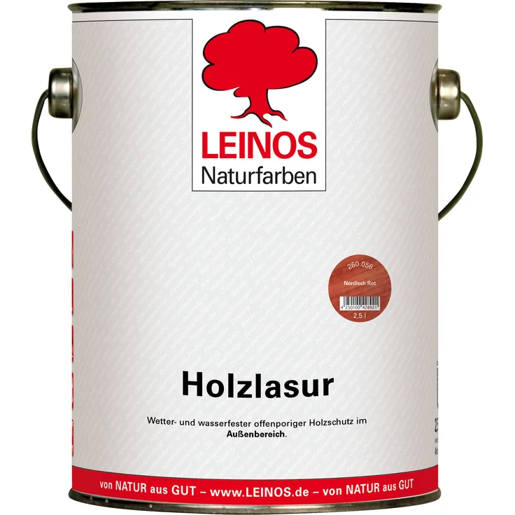 Leinos 260 Holzlasur für Außen 056 nordisch Rot 2,5 l