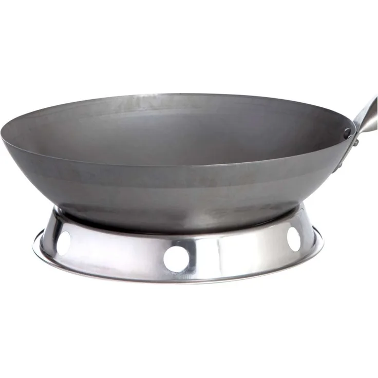 Allgrill Stahl-Wok Ø 30 cm mit Holzgriff chinesische Wokpfanne runder Boden mit Edelstahl-Wokring
