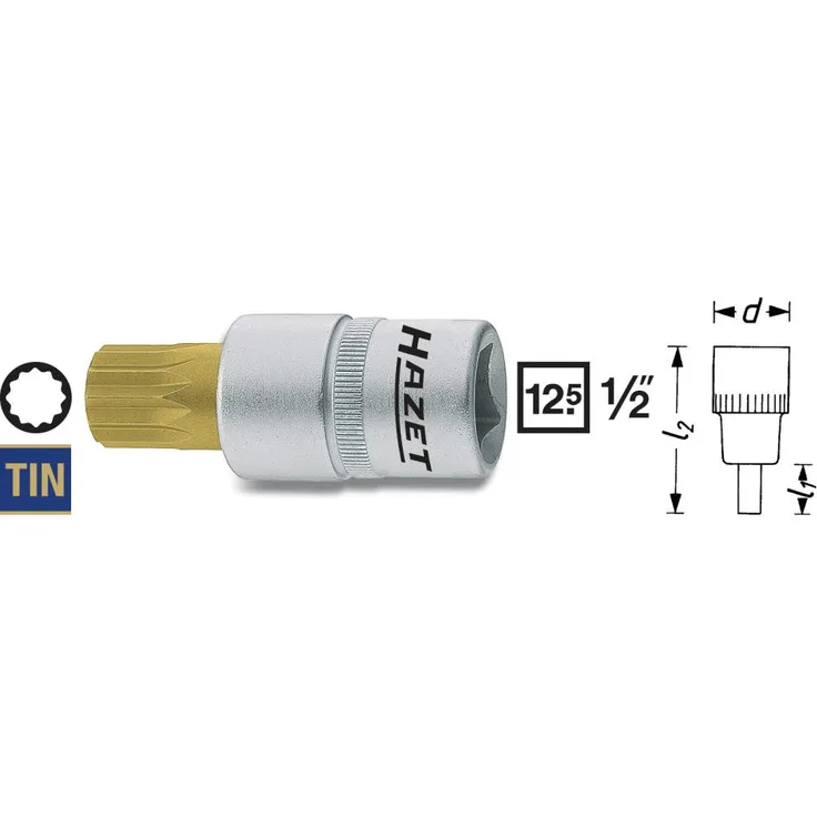 Hazet 990-14 Schraubendreher-Einsatz, s: 14, Innenvierkant 12,5 mm (1-2 Zoll), Innen Vielzahn XZN