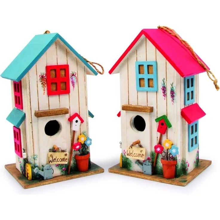 small foot 6587 Vogelhaus Villa Kunterbunt, aus Holz, wetterfest Dekoration für Balkon, Garten oder Terrasse, 2-teilig